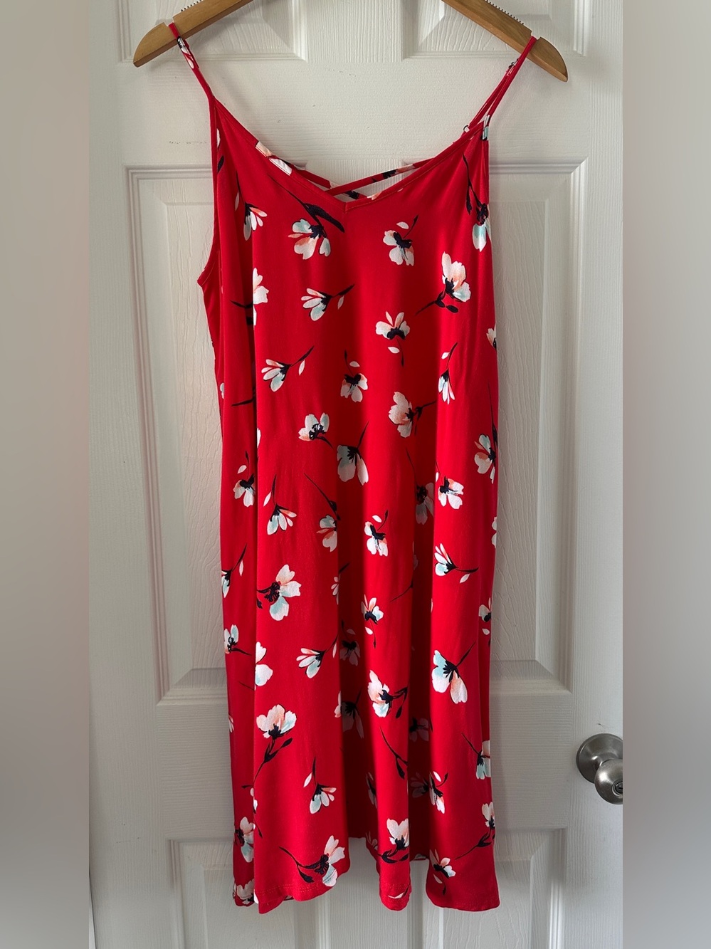 Criss-Cross Back Red Floral Strap Dress Size Medium